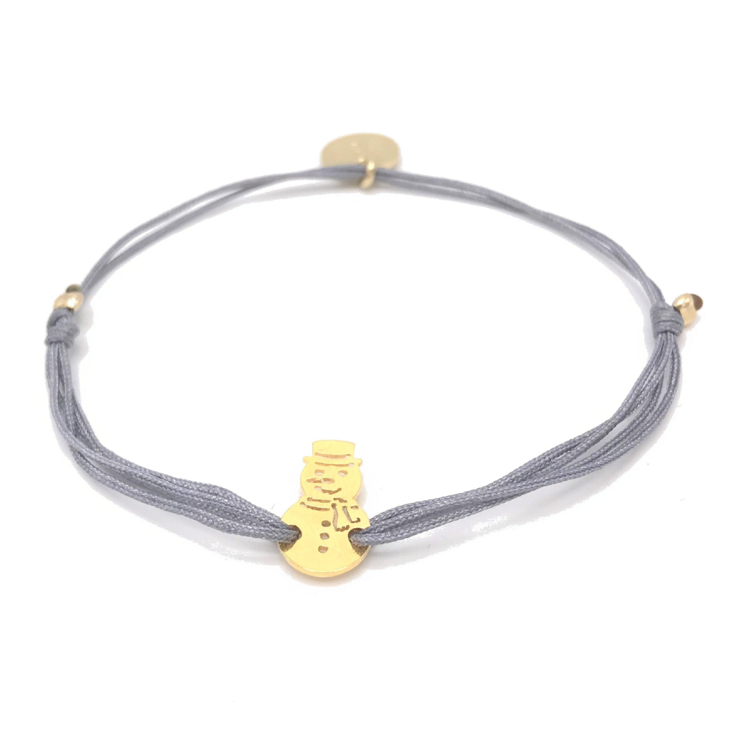 Armband mit goldenem Schneemann und grauem Stoffband